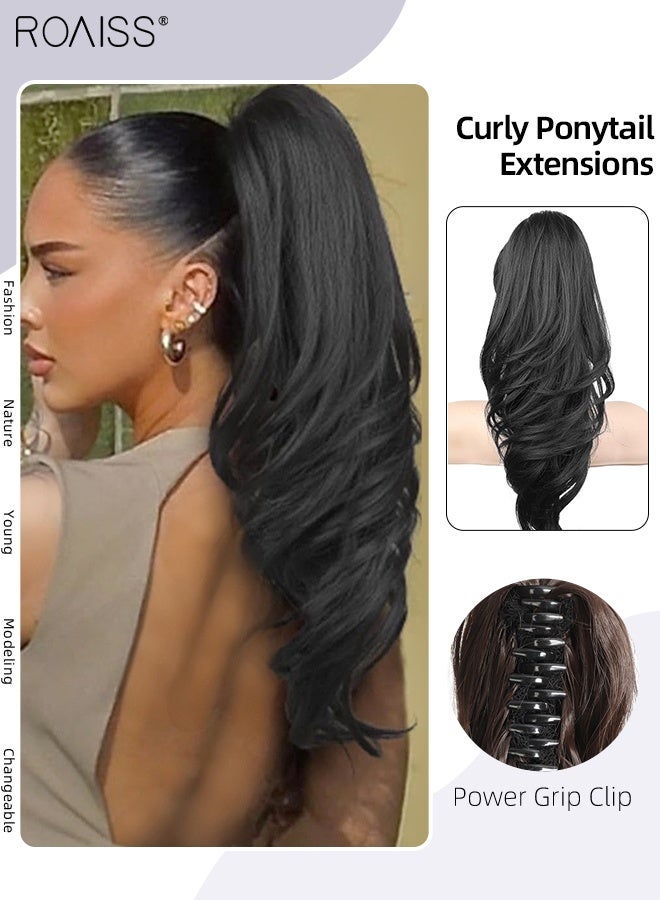 roaiss 18 Inch Ponytail Extension Synthetic Curly Ponytail for Daily Party Use Long Curly Wavy Hair Ponytail Extension Claw Jaw Clip Natural Ponytail Wig for Women - Image 1